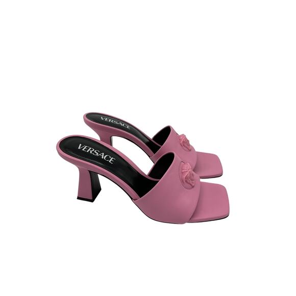 Versace Shoes - Versace 'Medusa' Pink Leather Mid-Heel Mules Size 8